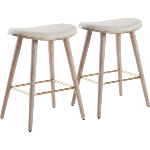 Saddle 25" Counter Stool in Cream Fabric & White Washed Wood (Set of 2)